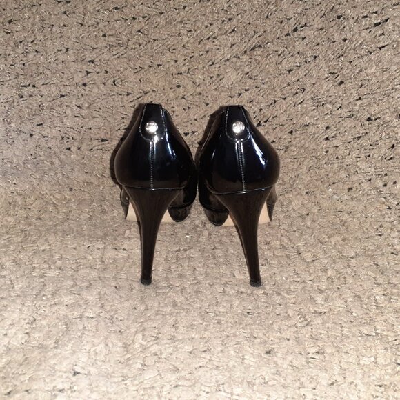 STUART WEITZMAN-Black Patent Leather Platswoon Pump-4" Stiletto Heel-Sz 5.5-NM - Picture 6 of 8